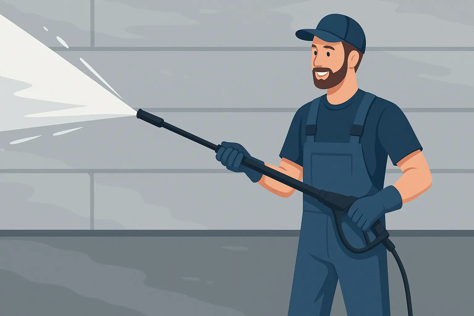 Technician performing pressure washing on a driveway